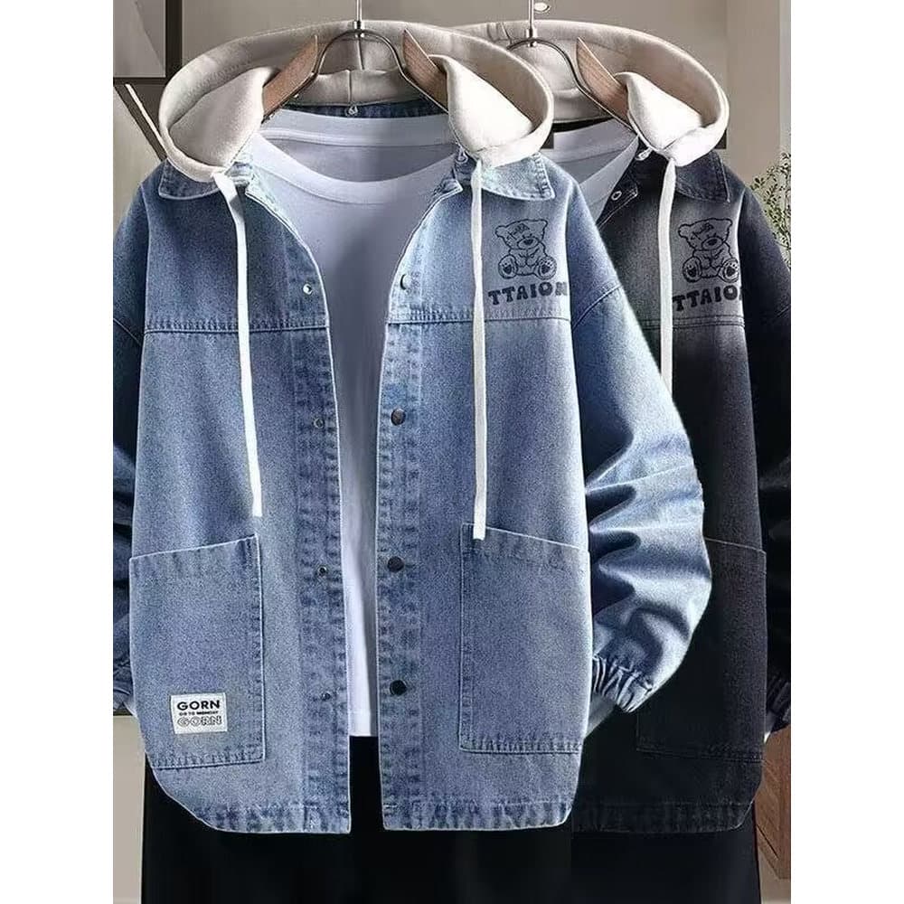 Jaqueta jeans masculina outono novo estilo Street Wear Retro jaqueta com capuz solta na moda adolescente estudante Casua