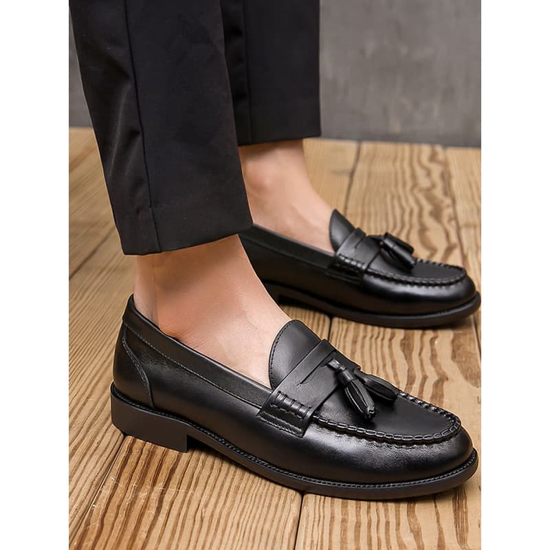 Sapatos de couro casuais masculinos de couro genuíno versão coreana britânico All-Match borla sapatos masculinos verão n