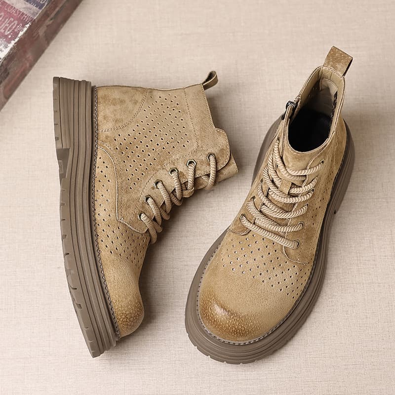 Martin botas masculinas 2025 novo estilo verão oco ruibarbo botas respirável sapatos de alta qualidade couro genuíno mea