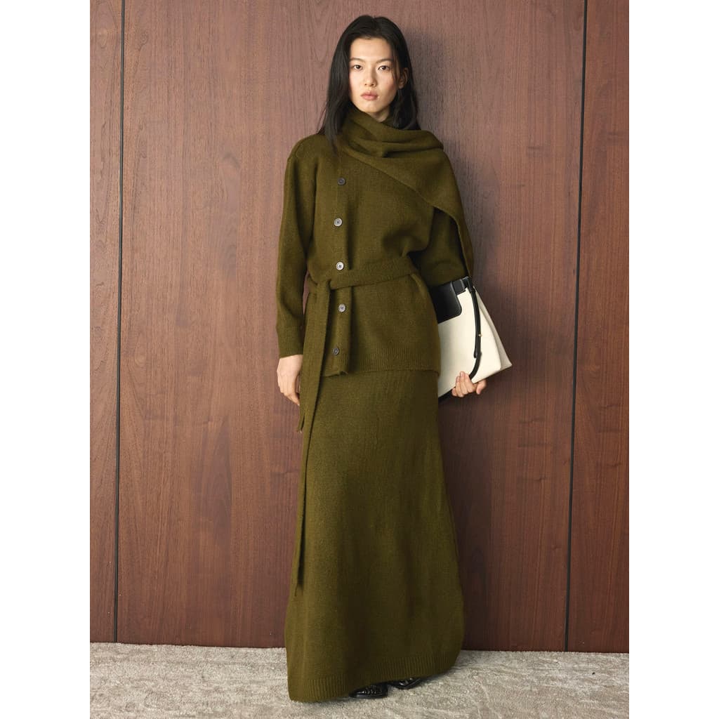 Conjunto de Malha Feminino de Duas Peças, Estilo Retrô Elegante, Vestido Confortável, Roupa Solta Estilo Coreano, CKGQ M