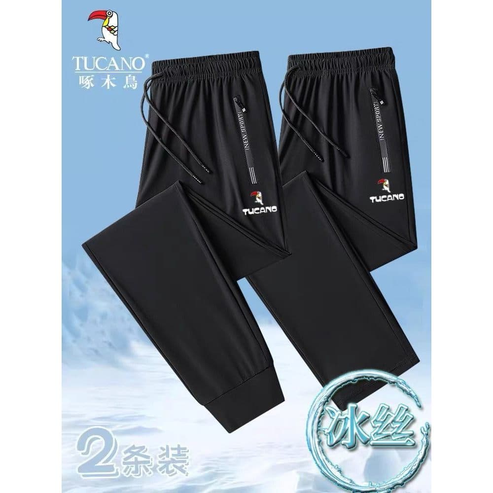 Woodpecker calças masculinas de seda gelo verão fino calças casuais calças retas All-Match calças de secagem rápida Legg