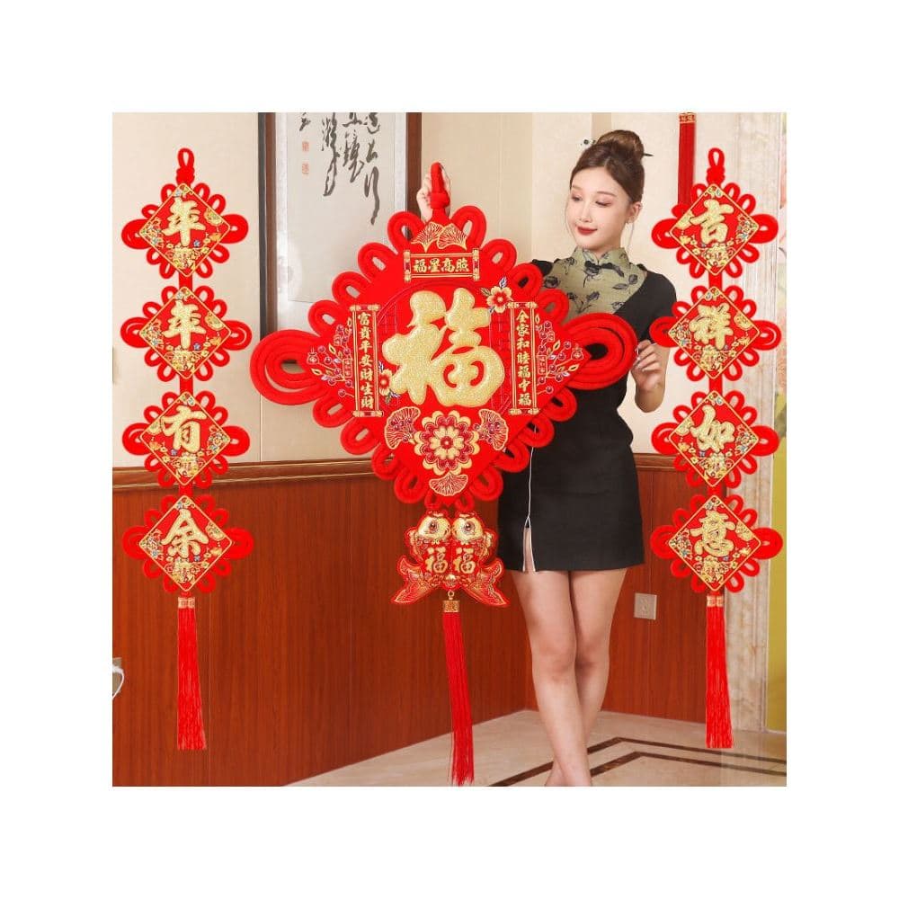 Grande nó chinês vermelho festivo dourado fortuna porta dupla face sala de estar quarto tecido à mão Festival de alta qu