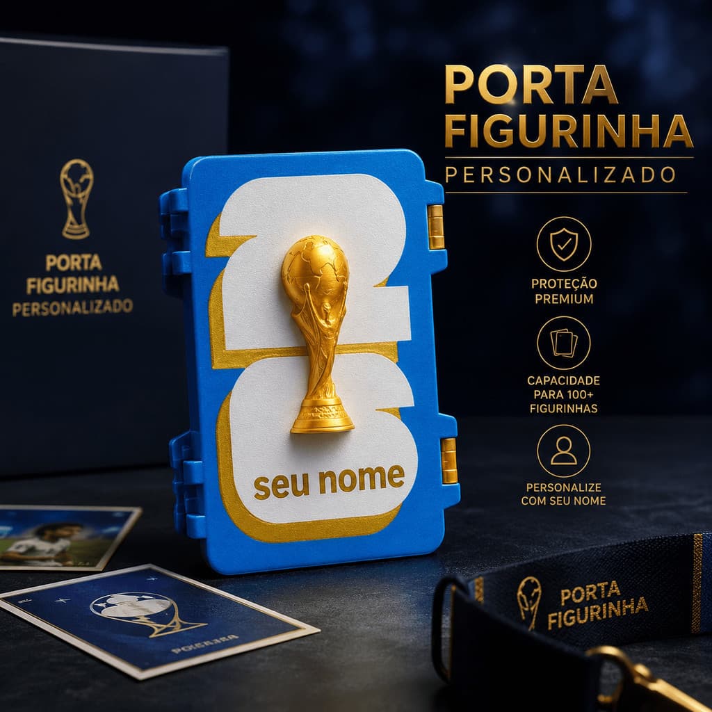 Porta Figurinha Personalizado Copa do Mundo 2026 Futebol com Seu Nome Estojo Porta Figurinhas 2026 Futebol