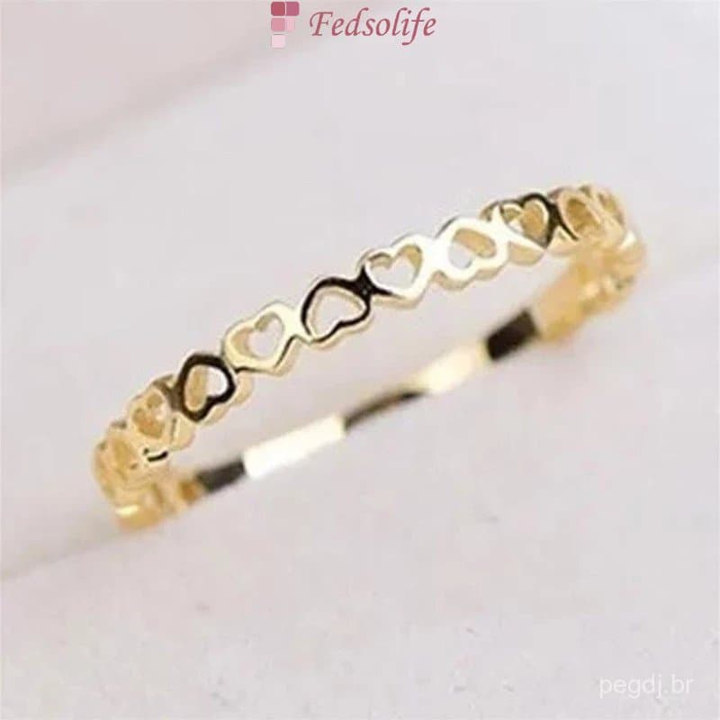 [Anel Fedsolife] Oco em forma de coração banhado a ouro local de trabalho elegante aço titânio