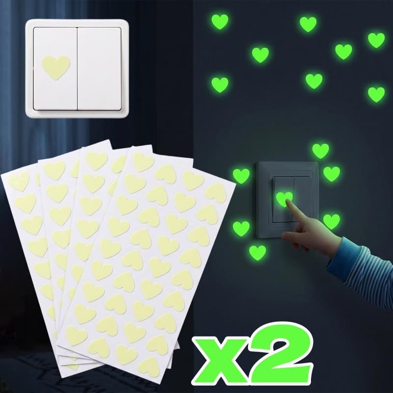 Noite Brilhante Coração Decalque Parede Auto-Adesivo-Casa Fluorescente Amor Padrão Para Decoração De Soquete