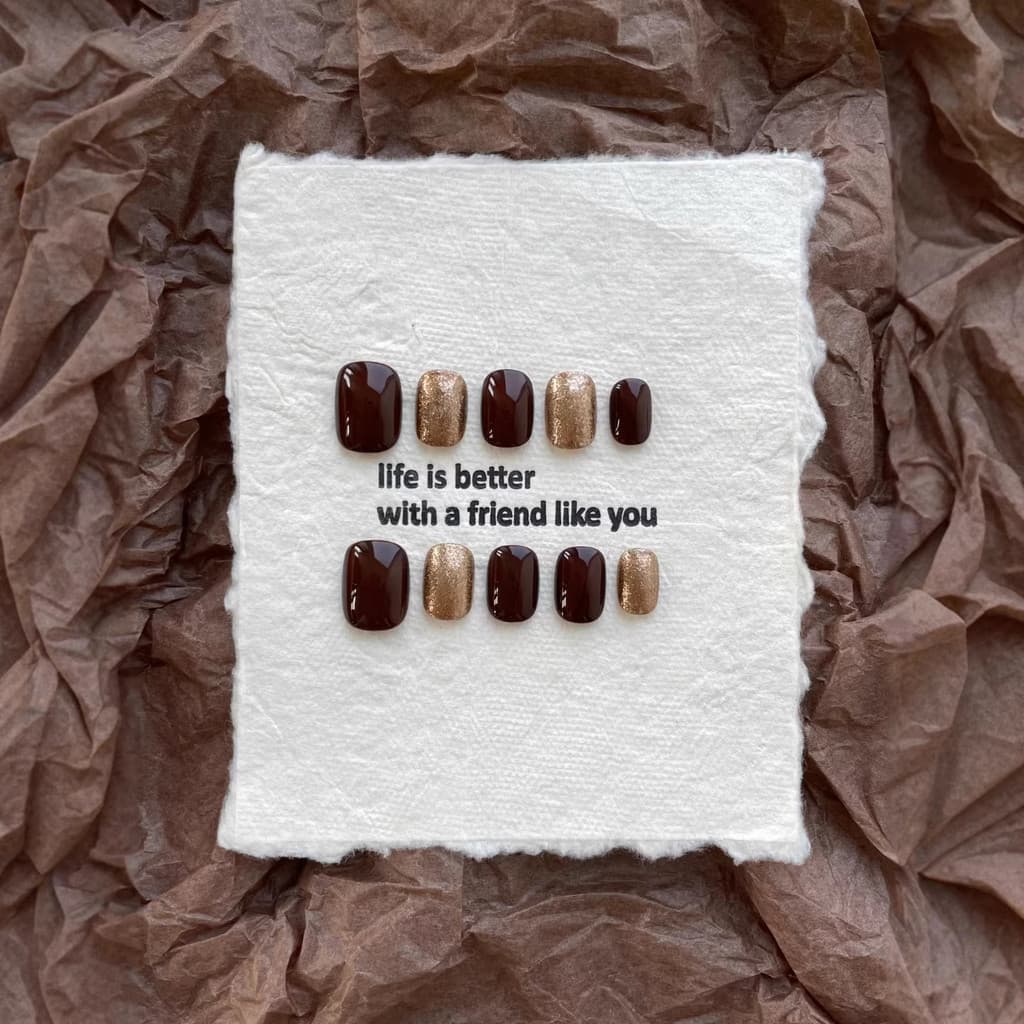 Caramelo marrom sombra artesanal usando unhas manicure clareamento manicure adesivos remendo de unhas