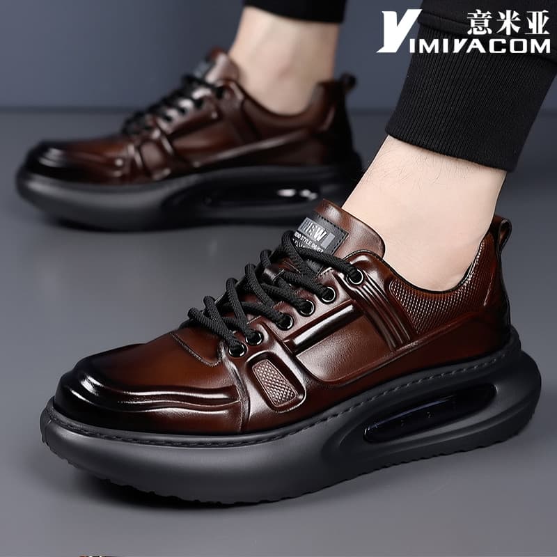 Sapatos casuais de couro completo almofada de ar masculina de sola grossa couro genuíno respirável All-Match papai sapat