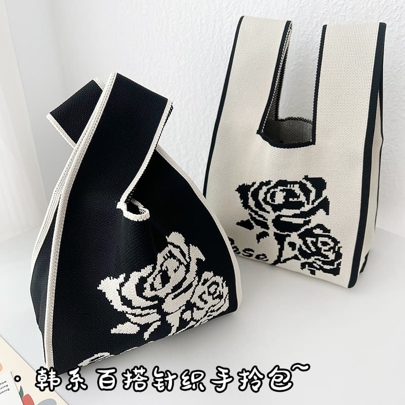 Estilo coreano ins colete saco preto branco rosa intelectual estilo All-Match bolsa de mão de malha nicho único saco de