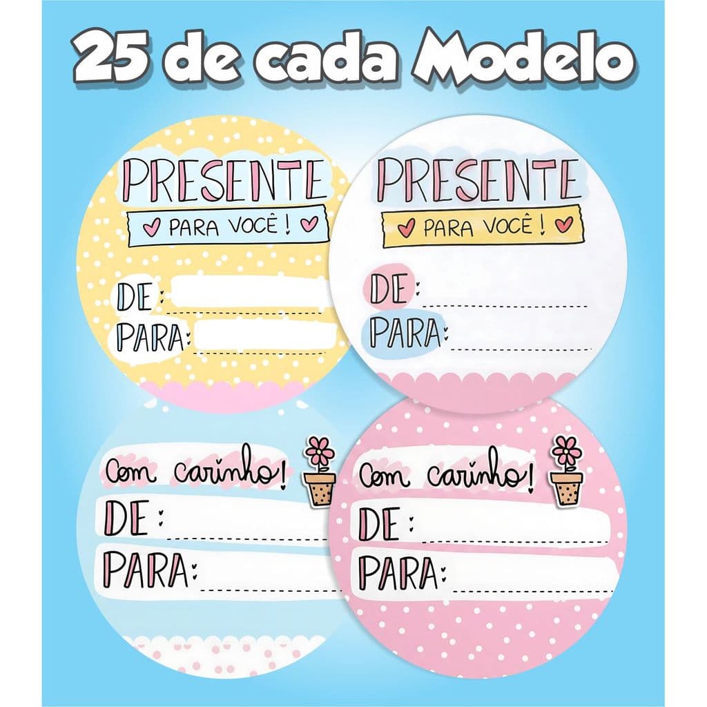 100 Etiquetas Adesivas para Presentes De Para 5x5 Cm
