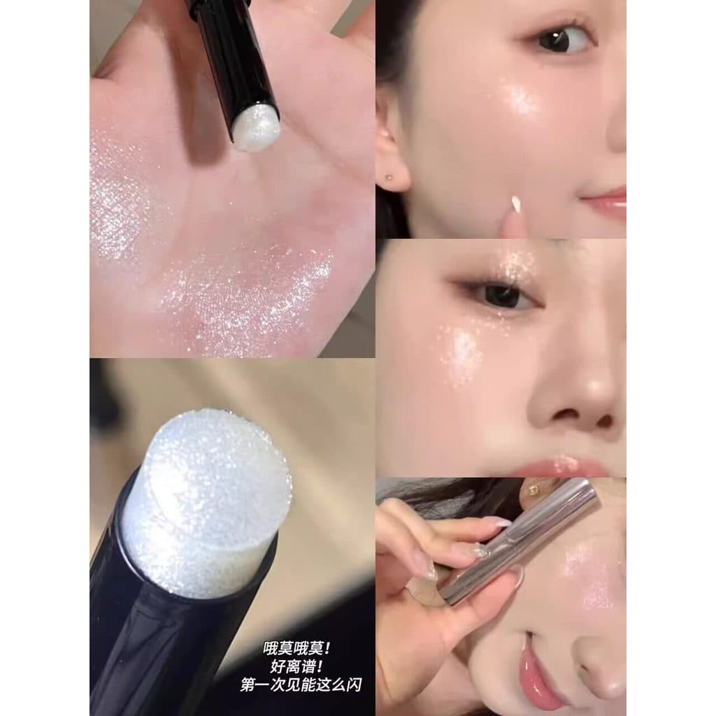 Caneta iluminadora de diamante iluminando o rosto deitado bicho da seda fino piscando canto dos olhos perolado rosa lega