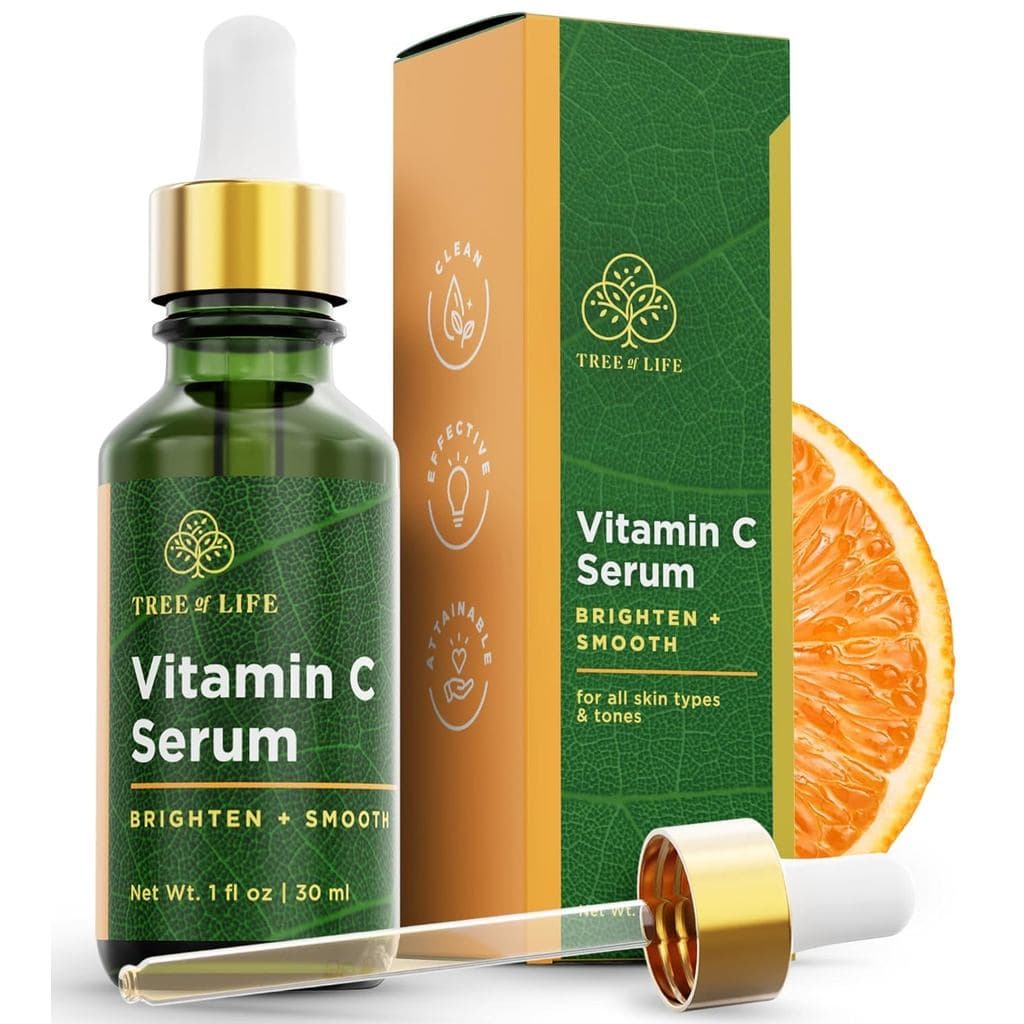 Sérum Facial de Vitamina C Tree of Life - Óleo Facial Iluminador para Manchas Escuras e de Idade - Para Pele Seca e Sens