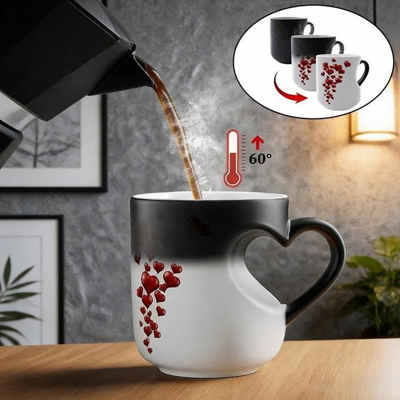 [alc] Caneca De Cerâmica Mágica Que Muda De Cor Em Formato De Coração Xícara De Café Engraçada Com Alça Revela O Design