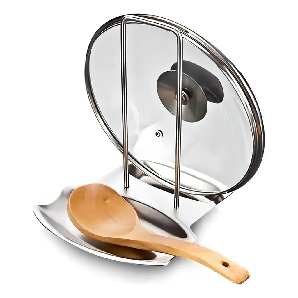 Organizador Suporte P/ Tampa De Panelas E Colher Concha Escumadeira Talheres Pia Cozinha Apoio Porta Aço Inox Multiuso