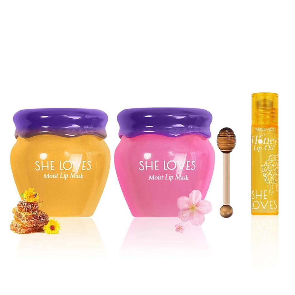 2 Máscaras Labiais Noturnas, Bálsamo Labial Reparador Dia e Noite com Mel e Sakura, Bálsamo para Redução de Linhas Labia