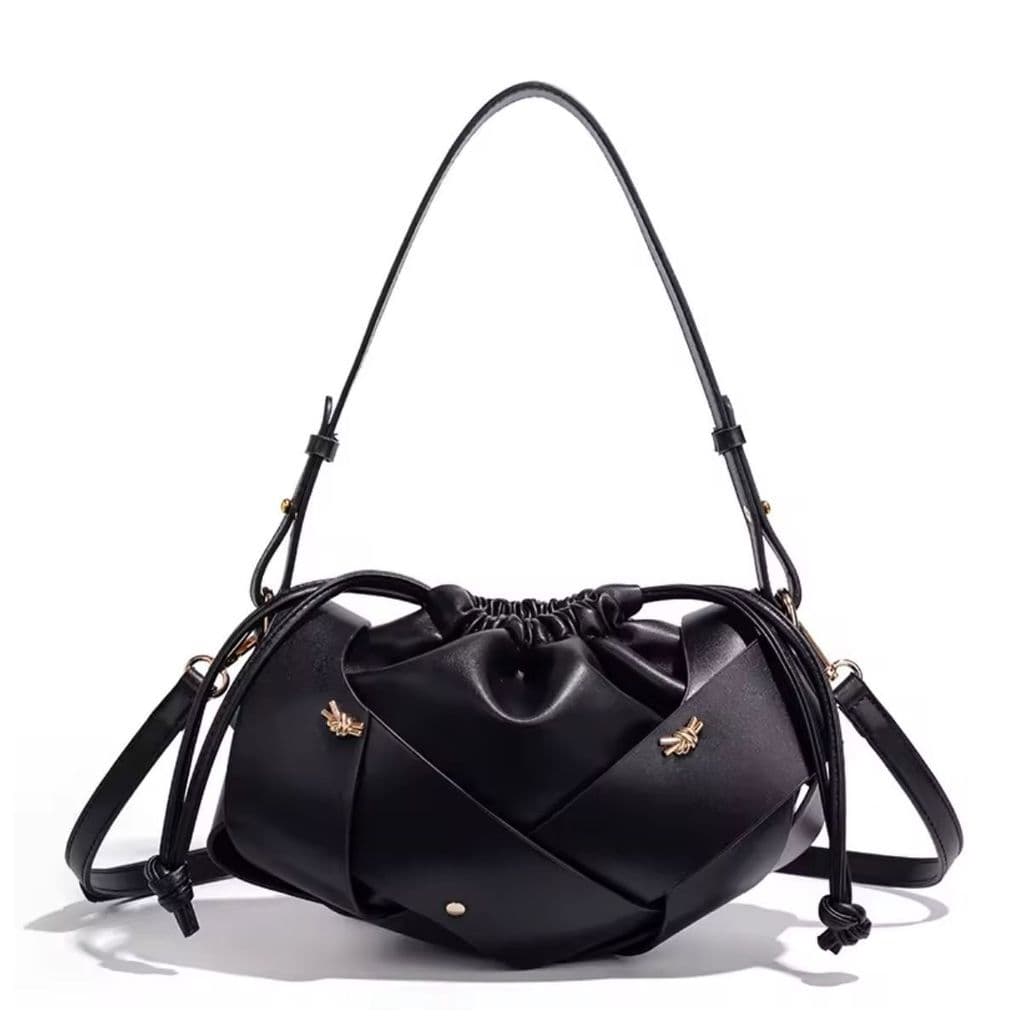 Bolsa Feminina Couro Sintético Bucket Bag Hobo Grande Ombro Transversal Preta Elegante Casual Moda