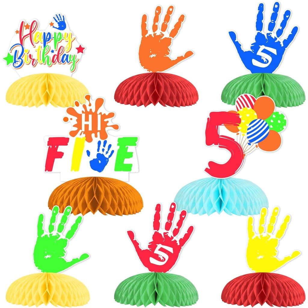 8 peças de decorações para festa de aniversário "Hi Five", decorações de 5º aniversário para meninos e meninas, centro d