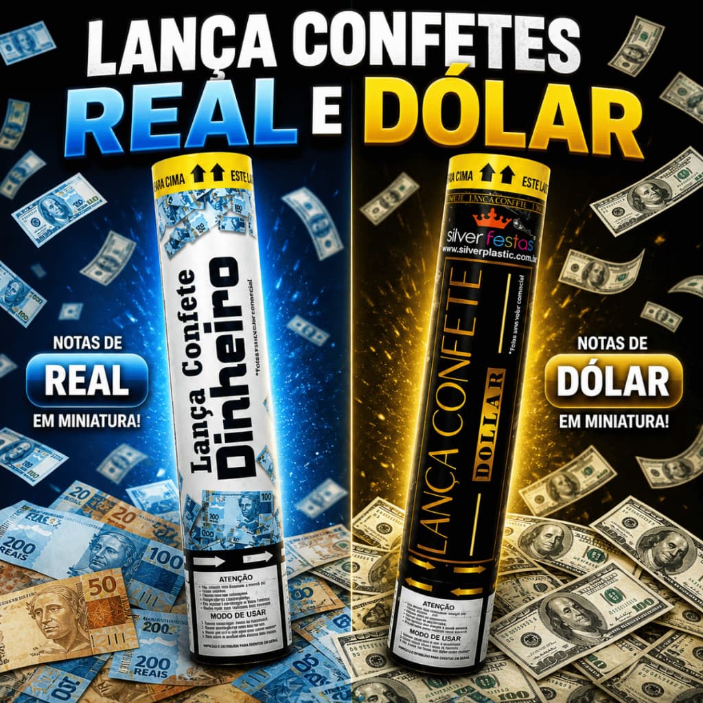 Lança Confete Chuva de Dinheiro Notas Real e Dólar Festa Comemoração Ostentação
