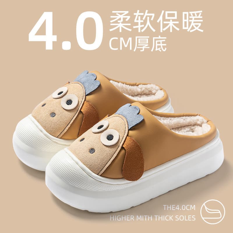 Chinelos de algodão dos desenhos animados feminino outono inverno bonito sola grossa à prova dwaterproof água forro de l