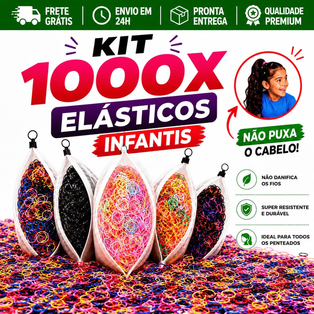 1000 Peças Elástico de Cabelo Para Tranças Descartável Multicolorido com Necessaire Envio 24h