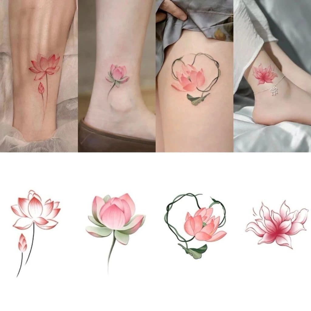 [Novo produto] Adesivo de tatuagem de lótus colorido linda flor tornozelo braço tatuagem frescor de longa duração adesiv