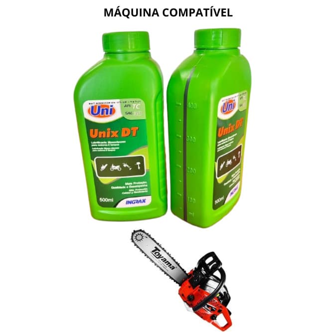 Kit 02 Unidades Óleo 2 Tempos 500ml UNIX DT API TC SAE30 Profissional Motosserra Roçadeira Soprador
