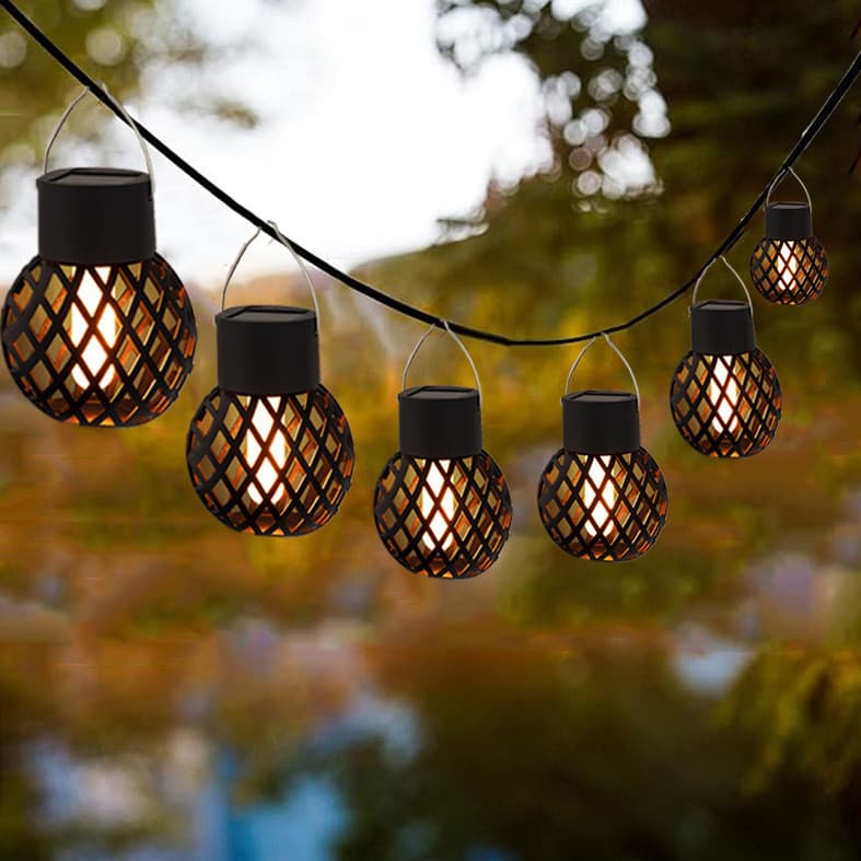 [Estoque pronto] Novo estilo de chama Solar lustre à prova de chuva varanda luz suspensa jardim decoração ao ar livre lu