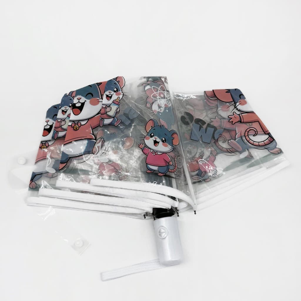 Novo bonito Mouse transparente três vezes guarda-chuva dobrável automático reforçado engrossado estudante dedicado atmos