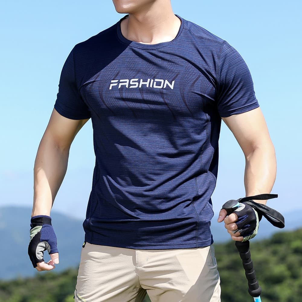 Camiseta masculina de manga curta ao ar livre esportes de verão gelo seda roupas de secagem rápida respirável correndo r