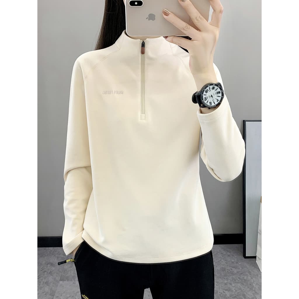 Jaqueta de lã esportiva ao ar livre feminina Top alemão velo manga comprida camiseta feminina roupas quentes espessadas