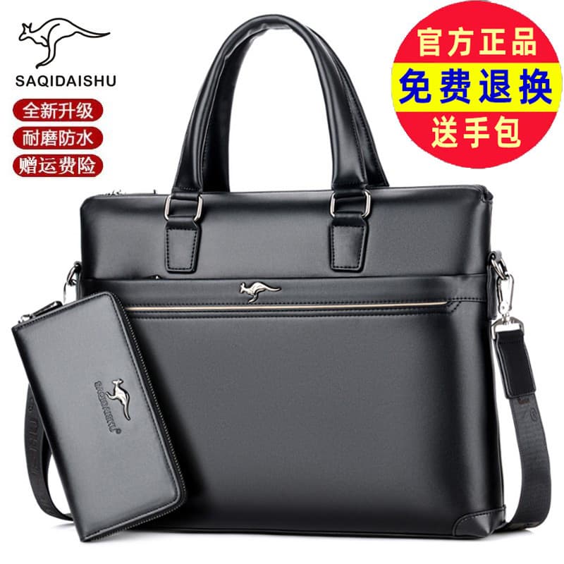 Saki Kangaroo Maleta de negócios masculina de couro macio de grande capacidade Bolsa de computador elegante Bolsa de omb