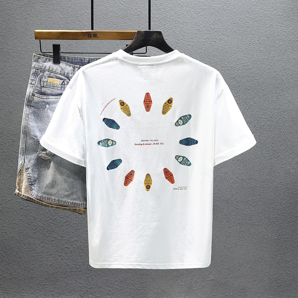 Homens Street Wear puro algodão em torno do pescoço de manga curta camiseta 2024 verão novo estilo lavagem pesada água s
