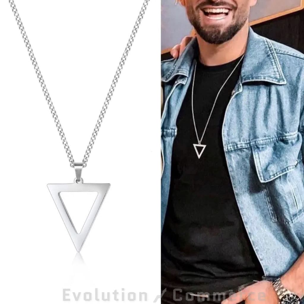 Colar masculino com corrente de corda e pingente triangular em forma de flecha, feito de aço inoxidável, não oxida, corr