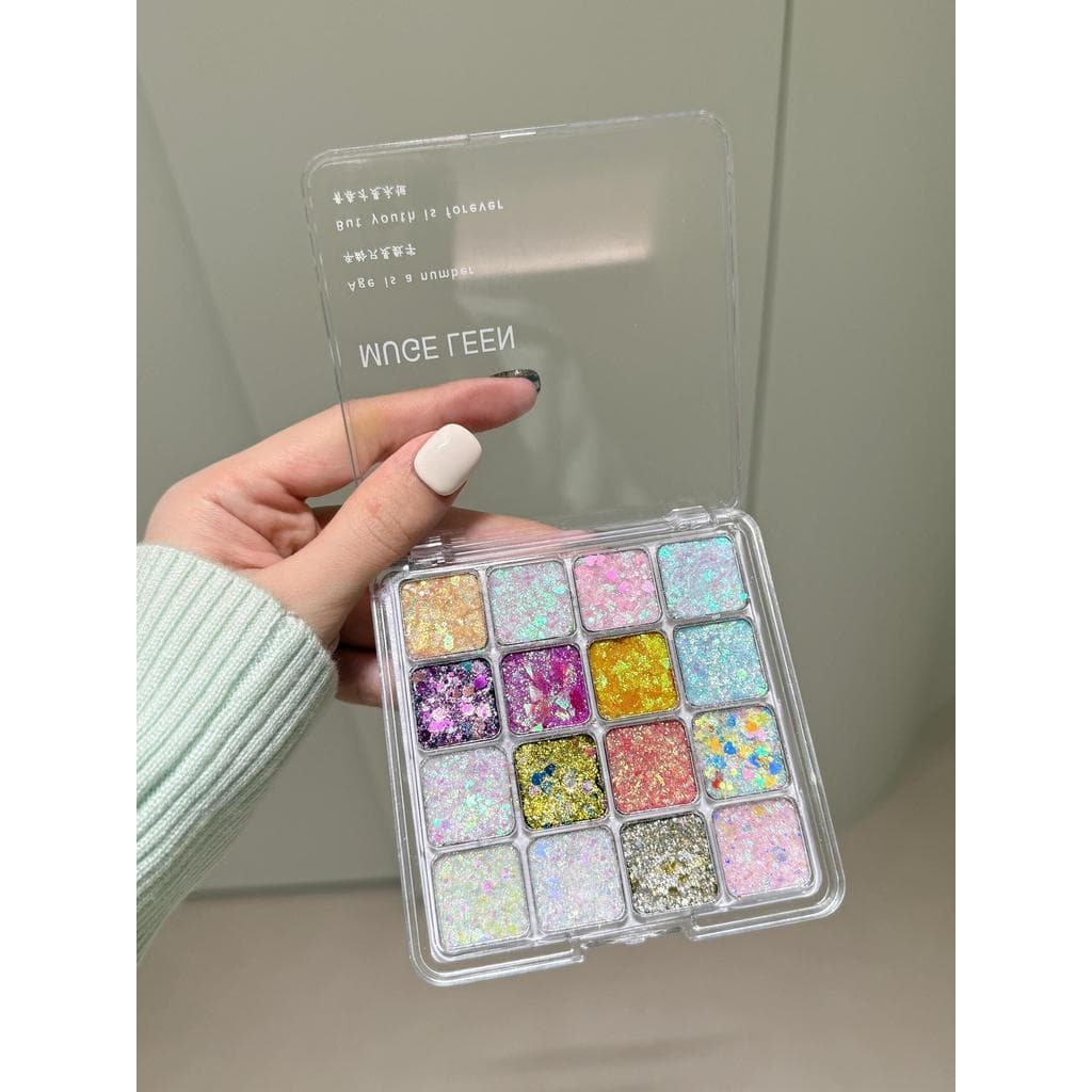 Esperança que está quente!Não quero muito quente!Paleta de sombras com lantejoulas de 16 cores Glitter Color Super Glitt