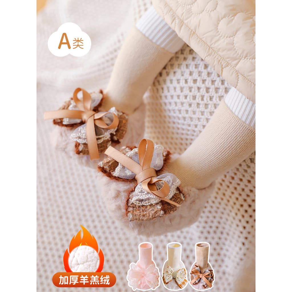Sapatos de bebê meias mais veludo inverno sapatos de algodão do bebê crianças meias Super grossas bonito princesa um ano
