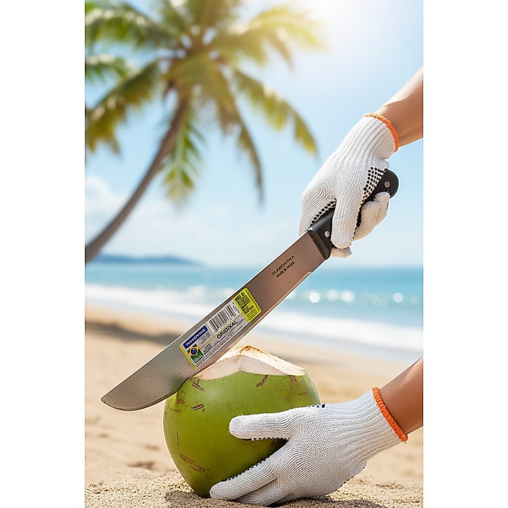 Kit Facao Para Abrir Coco Tramontina 12" Polegadas Original + Luvas aderente