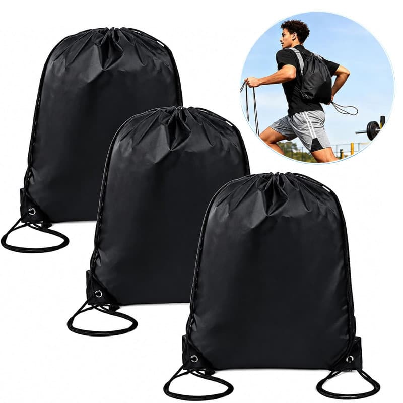 Pacote Com 3 Bolsas De Ginástica Cordão Preto – Mochila Esportiva Para Atividades Ao Ar Livre , Academia , Viagens E Nat