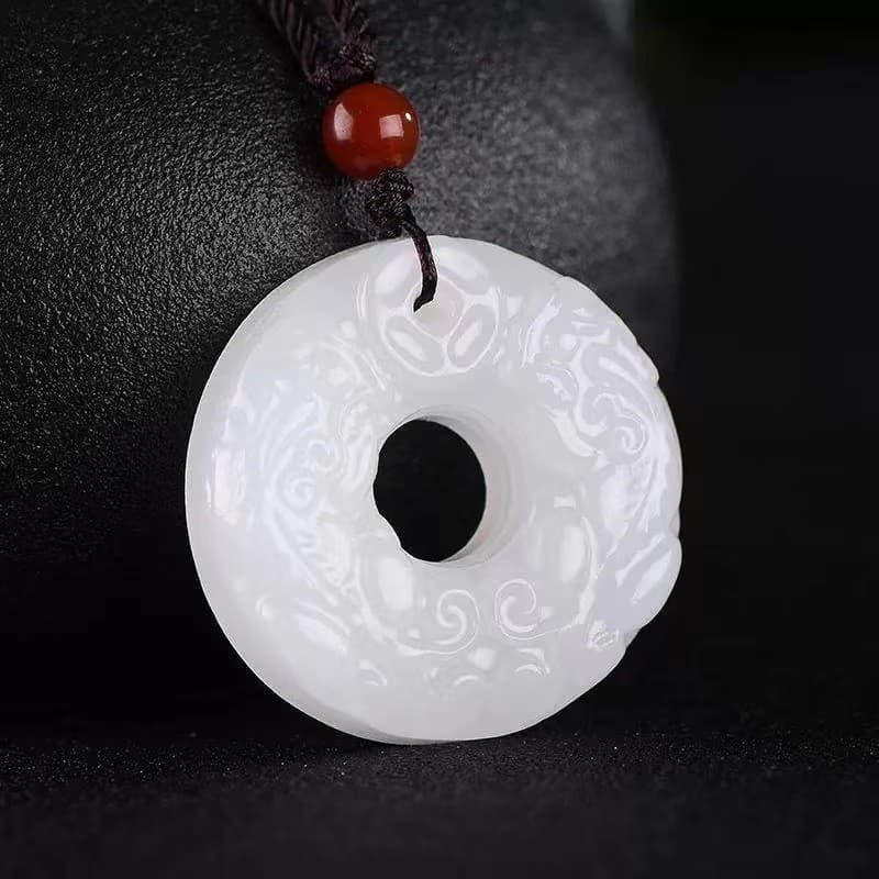 Pingente de jade branco afegão com duplo Pixiu da paz para homens e mulheres, acessório para corrente de suéter, pingent