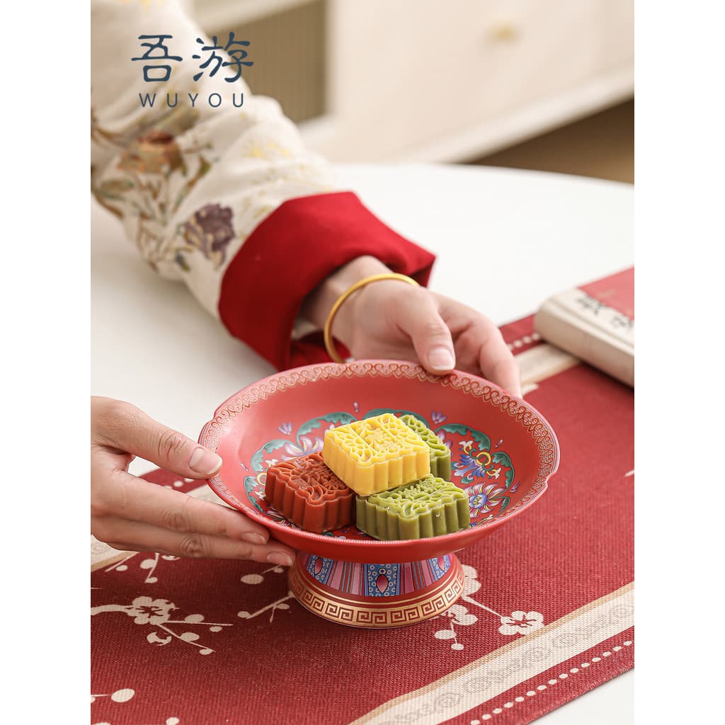 Wuyou casamento esmalte colorido prato de lanche de pés altos hospitalidade doméstica prato de doces de alto valor prato