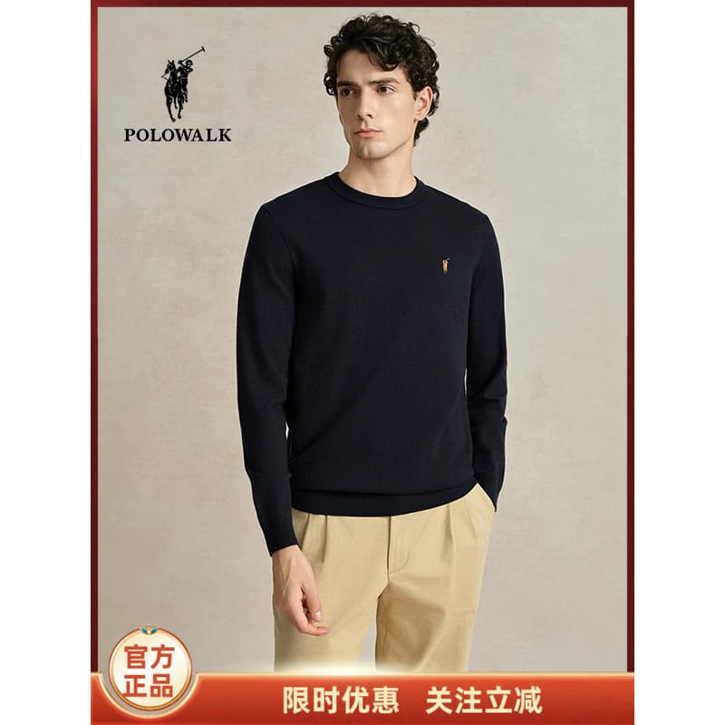 POLOWALK Malhas Homens 3A Antibacteriano Antiácaro Outono Inverno 2025 Novo Estilo Em Torno Do Pescoço Pai Suéter Estilo