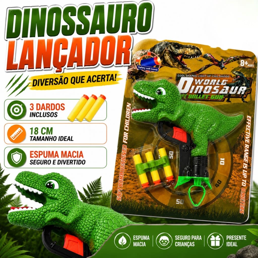Dinossauro de Brinquedo Lança Dardos de Espuma com 3 Dardos Inclusos