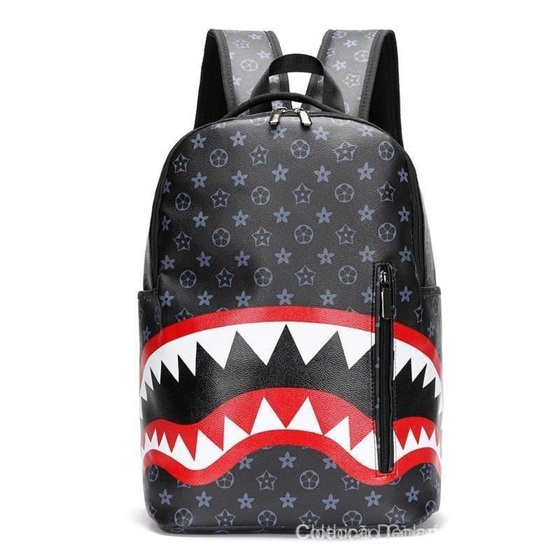 Nova Mochila Masculina com Estampa de Boca de Tubarão para Estudantes do Ensino Médio e Viagens de Lazer Fashi EDNL PTVW