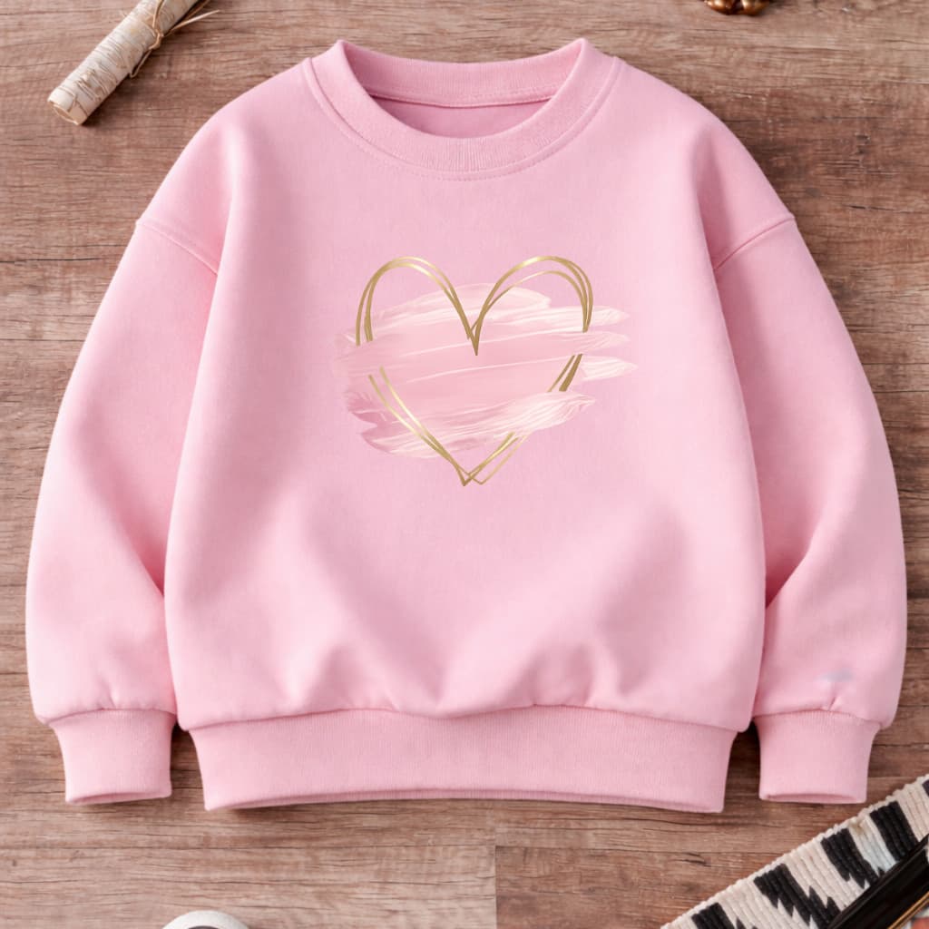 Moletom Infantil sem capuz de coração delicado estiloso flanelado Casaco Infantil