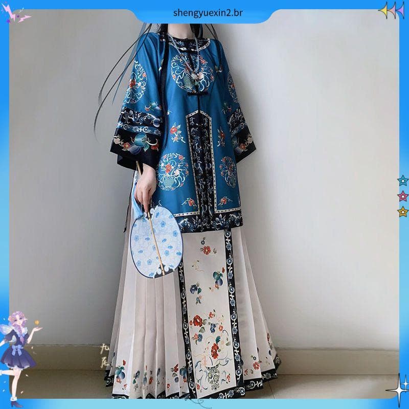 Estilo palácio cheio de Qing Han feminino recuperação par em torno do pescoço estilo antigo roupas étnicas indústria pes