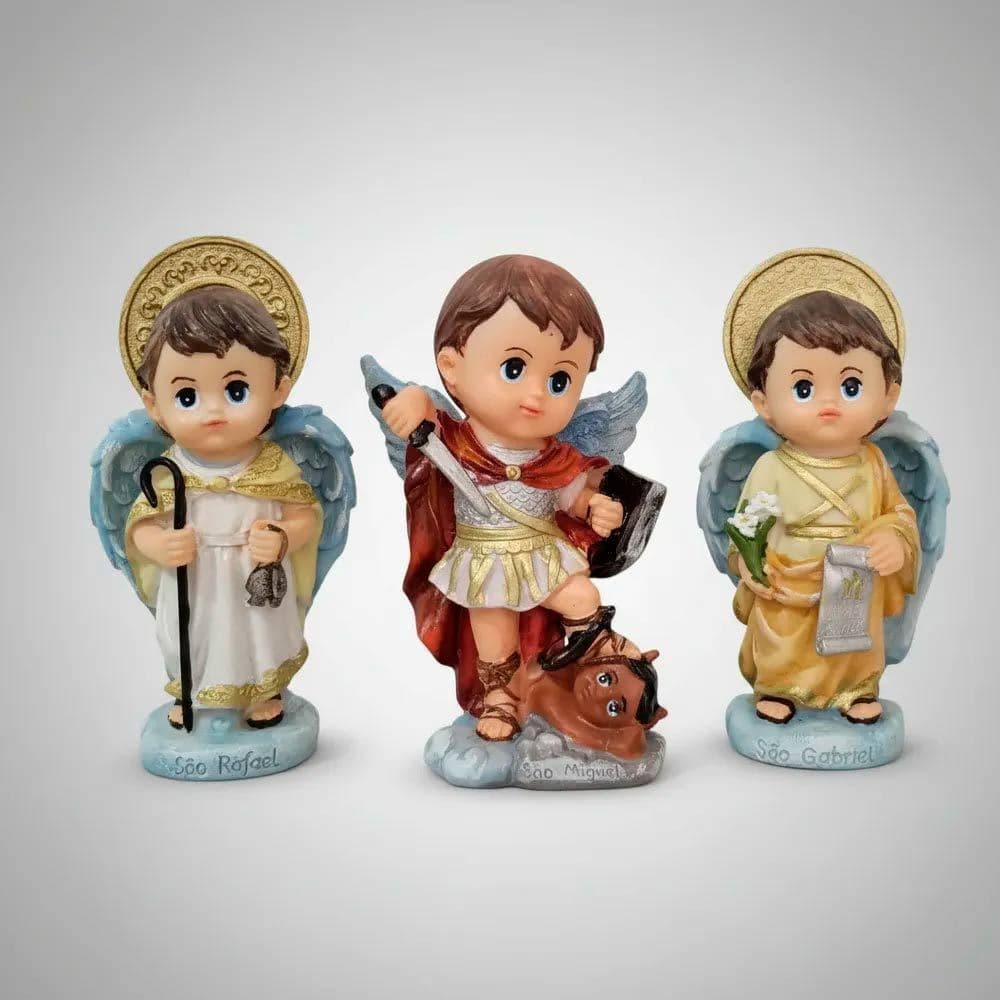 3 Imagens Trio de Arcanjos São Miguel, Rafael E Gabriel Infantil Resina Anjos 15cm Baby Bebe Estatua