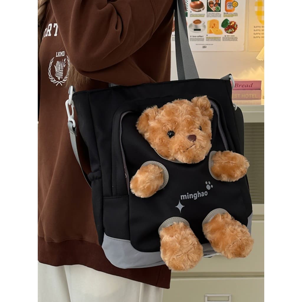 Novas crianças bonito boneca saco de pano menina grande capacidade urso Cross-corpo sacola estudantes da escola primária