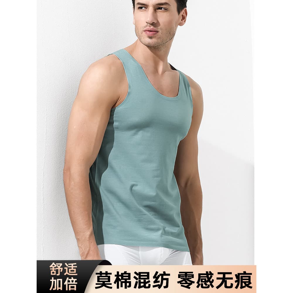 60s Modal algodão colete masculino cor sólida em torno do pescoço sem mangas camiseta júnior meninos do ensino médio Cas