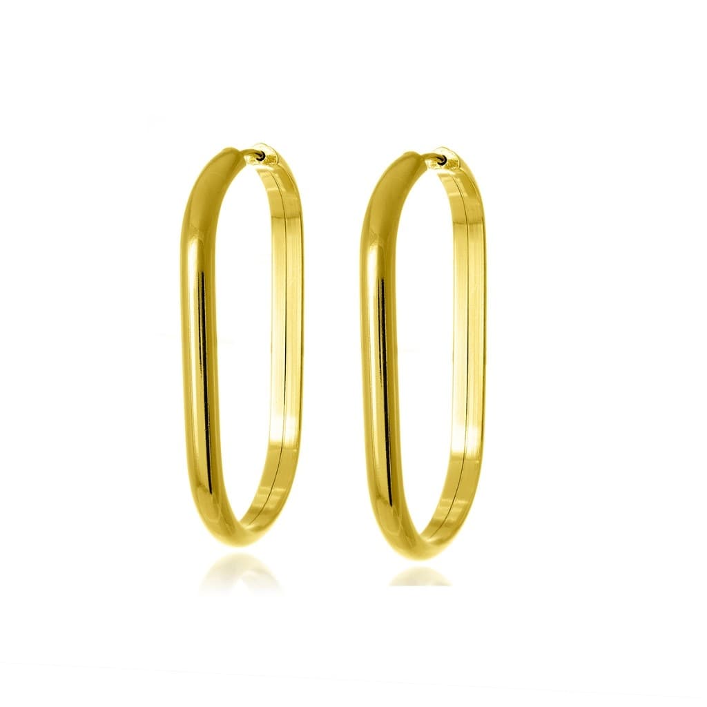 Brinco Argola Oval Ouro 10k 416 Fio Meia Cana 28mm