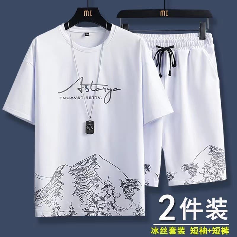 Camiseta terno masculino verão estilo fino Fitness solto tamanho grande simples All-Match meninos roupas esportivas de m