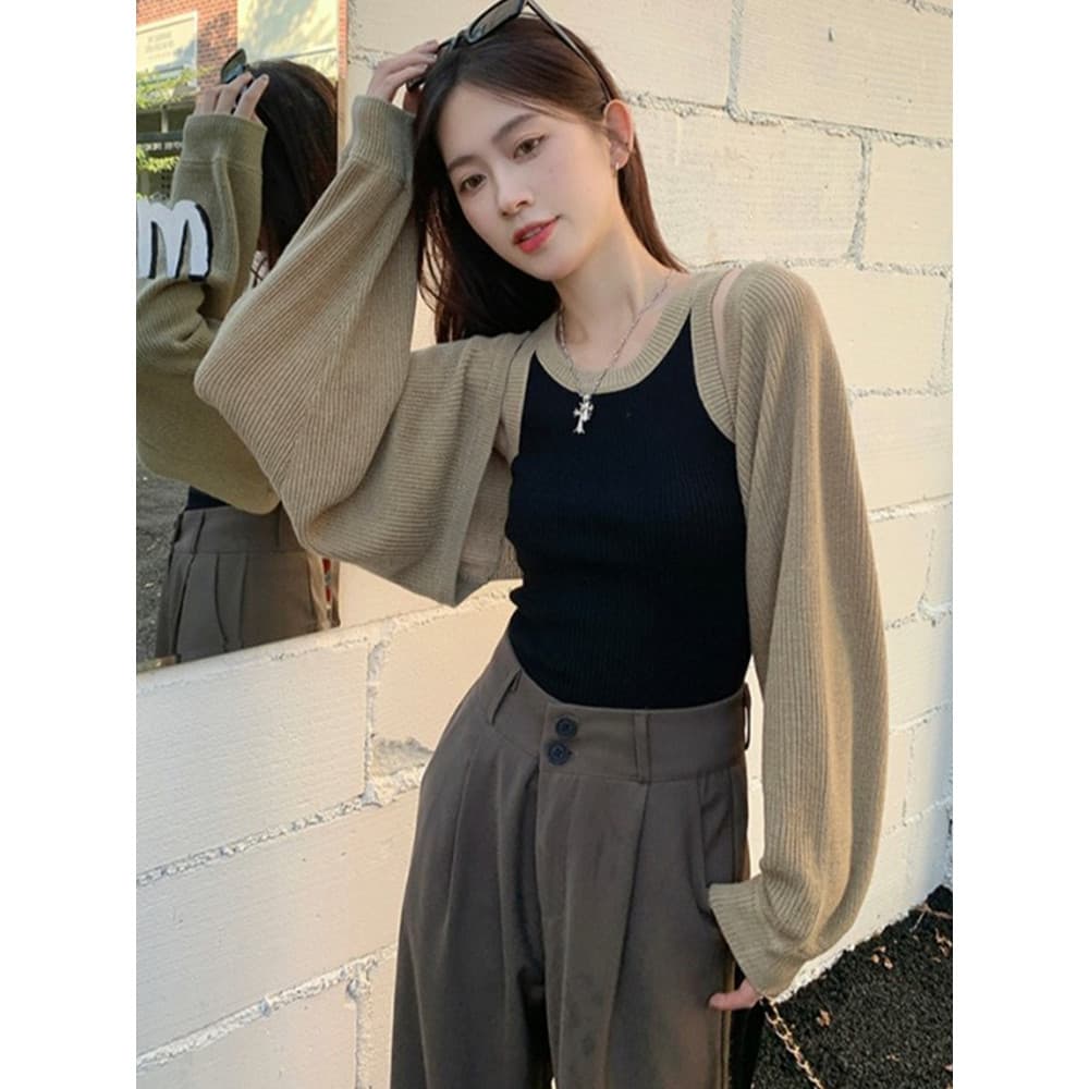Boneca francesa manga de malha Cardigan feminino 2026 início do outono superior exterior camisola jaqueta feminina colet