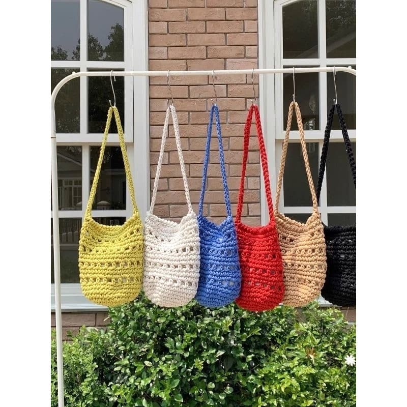 Mori estilo tecido saco nicho Design mão malha saco primavera verão novo estilo dopamina balde saco de ombro sacola